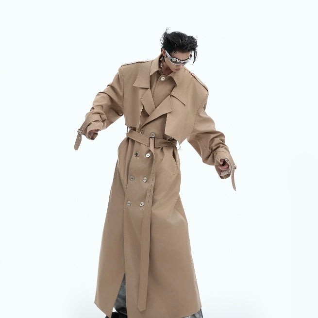 Heavy Industry Niche Deconstructs Fake Two-piece Padded Shoulder Trench Coat