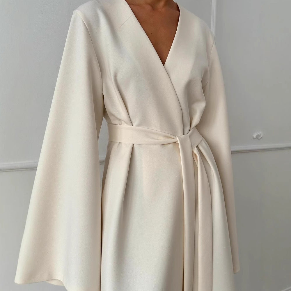 Long Slit Long Sleeve Lace-up Dress