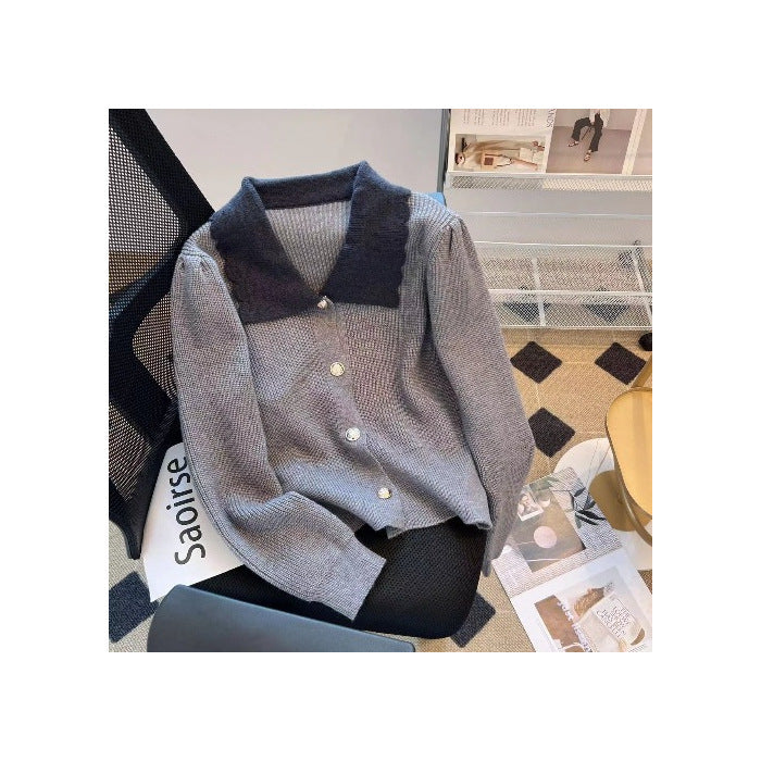 Fashionable Simple Breasted Lapel Short Sweater