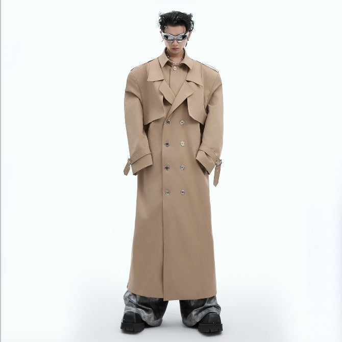 Heavy Industry Niche Deconstructs Fake Two-piece Padded Shoulder Trench Coat