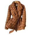 Winter Ripple-stitching Jacket With Belt Fashion Warm Pockets Lapel Coat Women's Temperament Lightweight Outwear Clothing