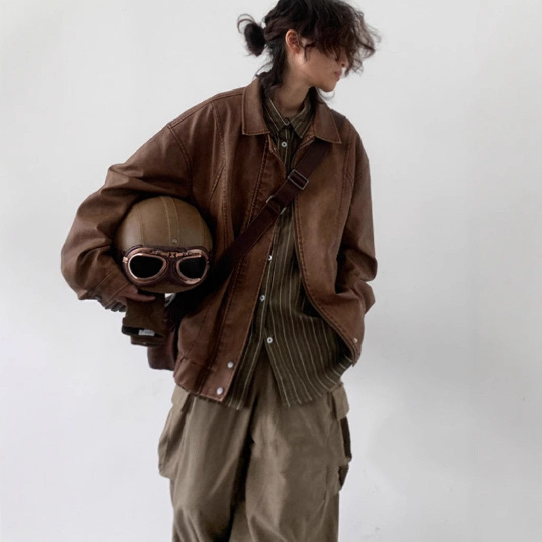 All-match PU Leather Jacket American Retro