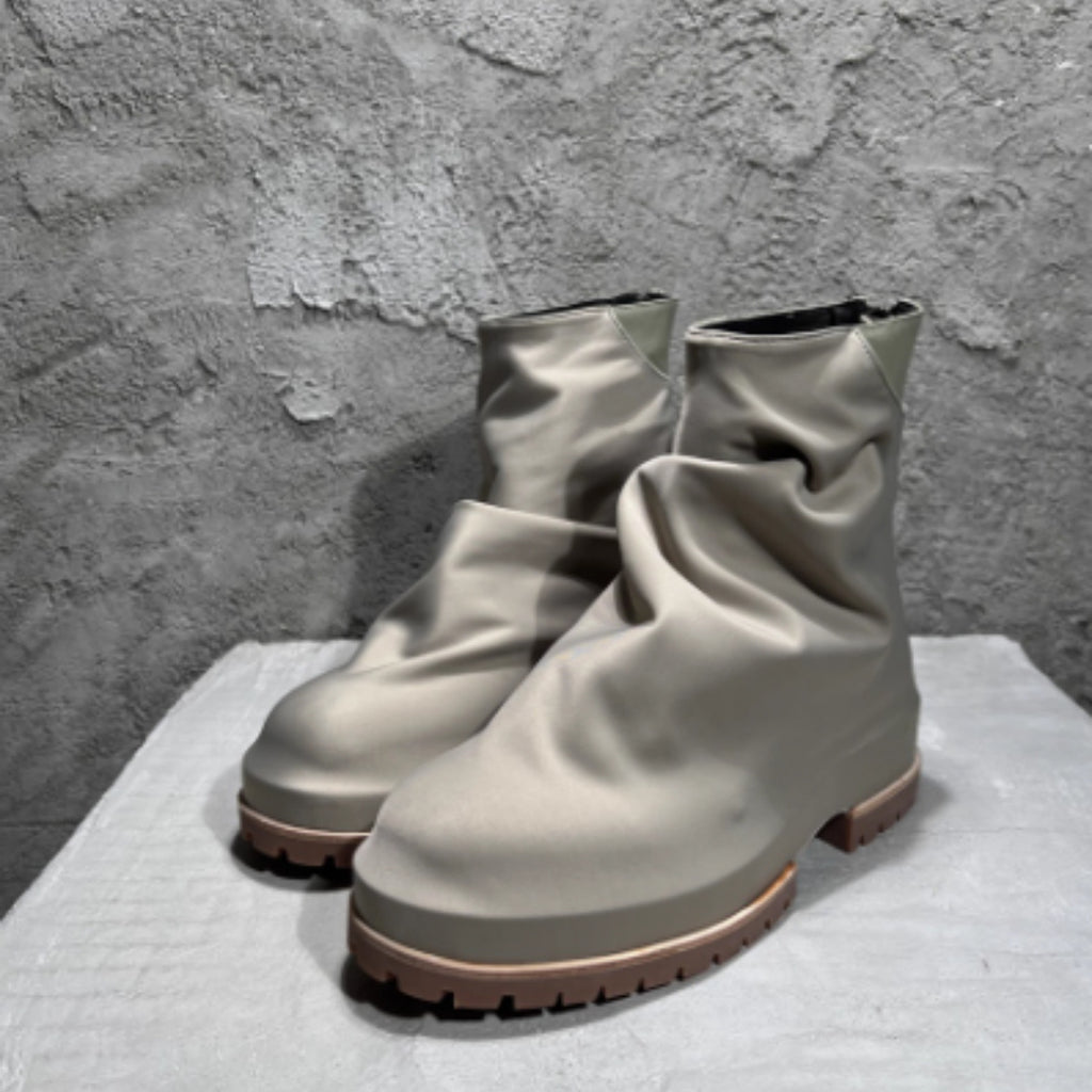 Zip Platform Men's High-top Pleated Leather Knight Boots