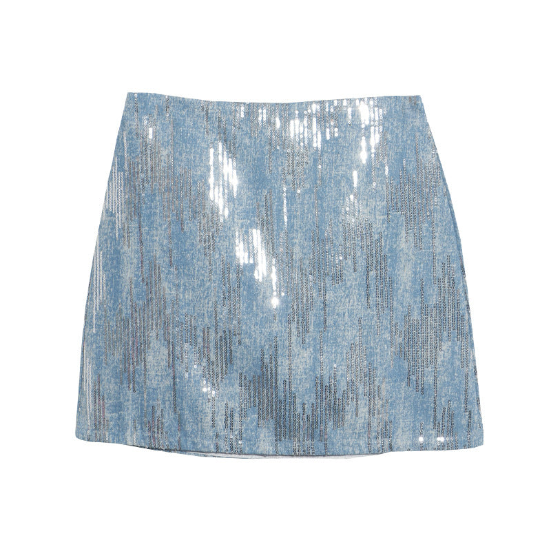 Hot Girl High Waist A- Line Sequined Skirt Shiny Skirt