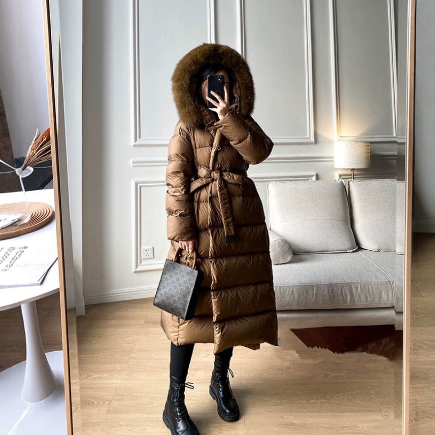 Korean Version Waist Trimming Below The Knees Fox Fur Collar Temperament Coat