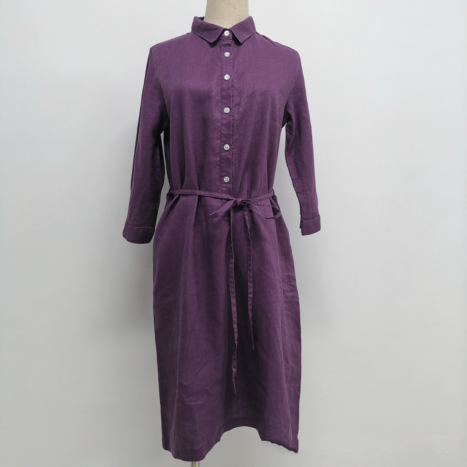 Women's Fashion Single-breasted Half Cardigan Mid-length Shirt Dress