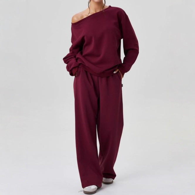 Sporty Casual Two-piece Set With A Trendy Off-shoulder Design