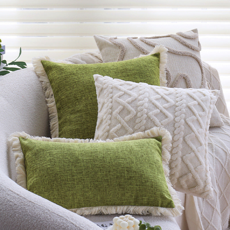 Linen Green Pillow Cover Household Lumbar Support Pillow Pillowcase