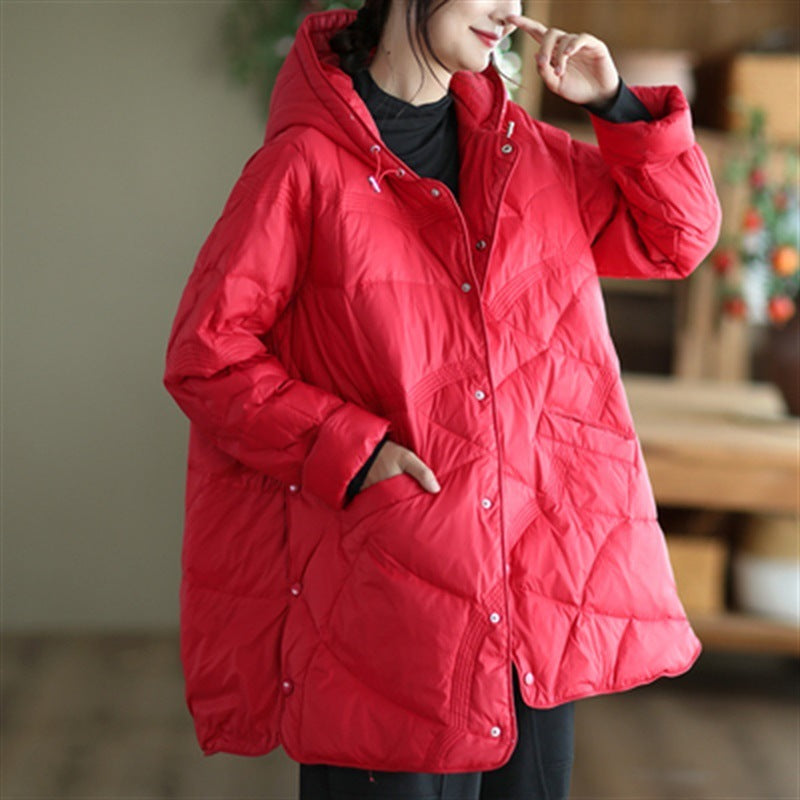 Women's Warm Single-breasted White Duck Down Jacket