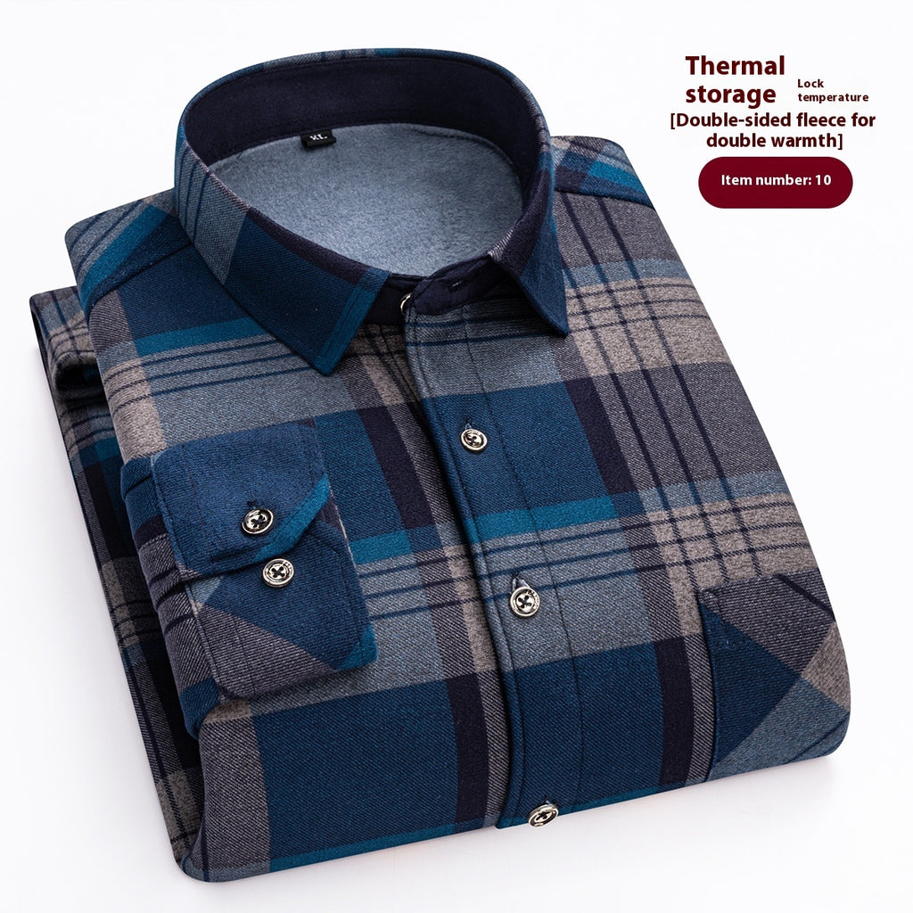 Long Sleeve Warm Men's Casual Shirt Fleece-lined Thick Warm Shirt