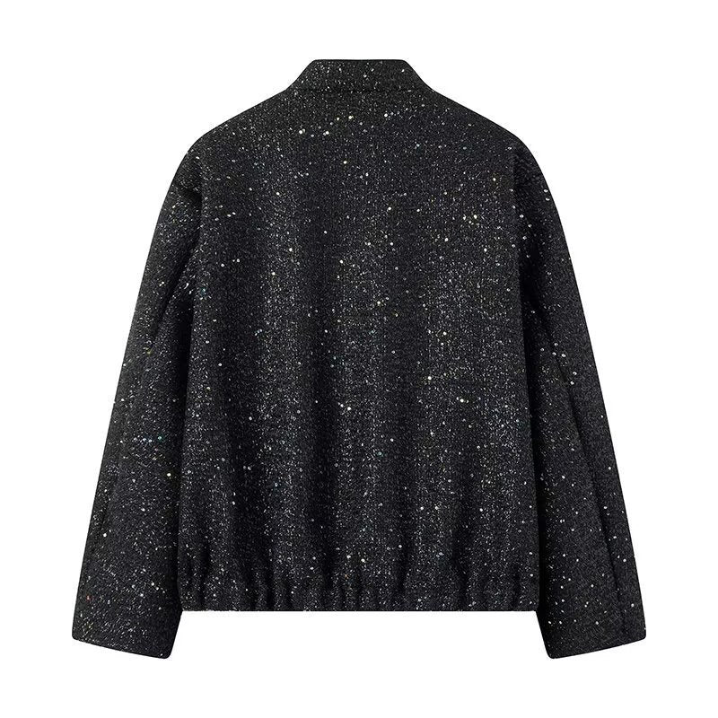 Sequined Long Sleeve Stand Collar Baseball Uniform Jacket Coat