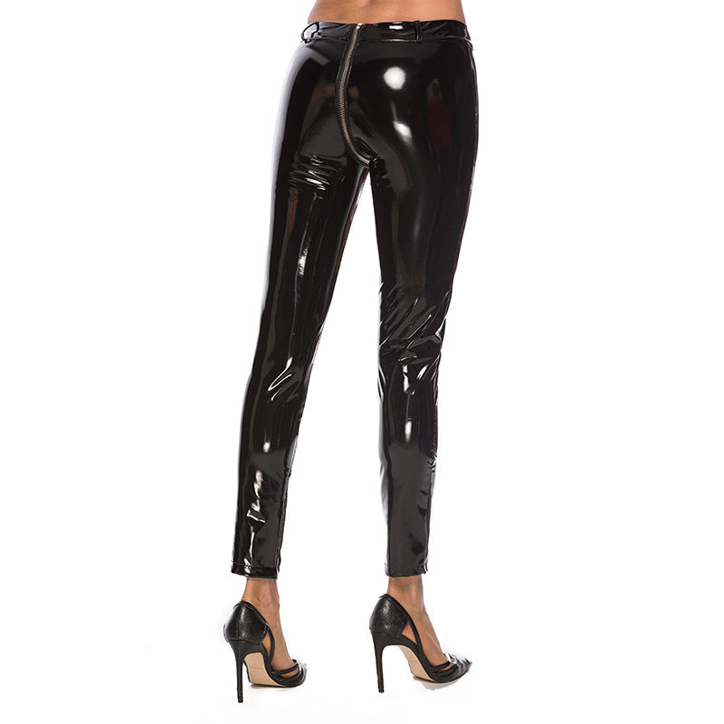 High Waist Zipper Slimming High Stretch Patent Leather Pants Skinny Pants