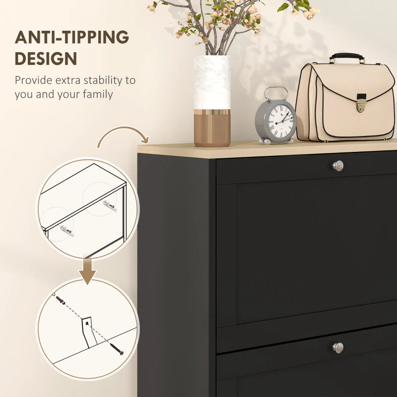 Modern Shoe Storage Cabinet With 3 Flip Drawers And Adjustable Shelves For 12-18 Pairs Of Shoes