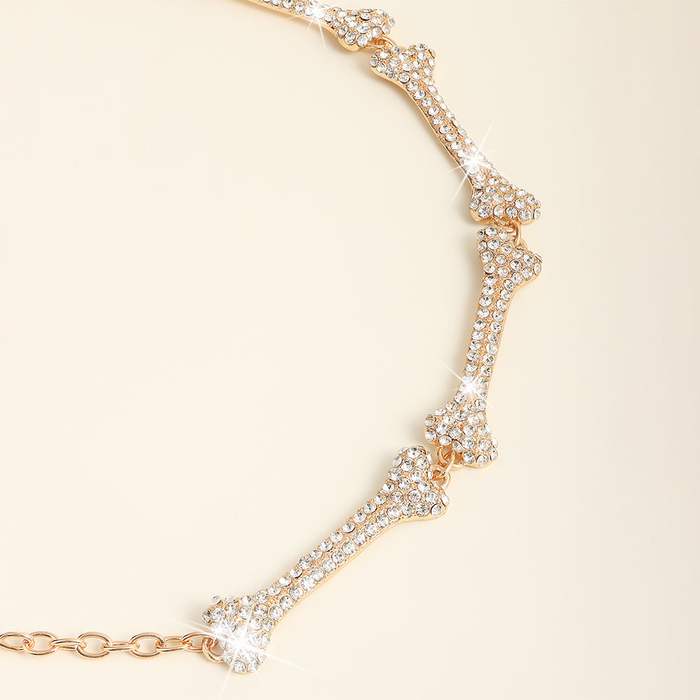 Metal Waist Chain Decorative Belt Dress Suit Chain Accessories Rhinestone Bone Shaped Belt