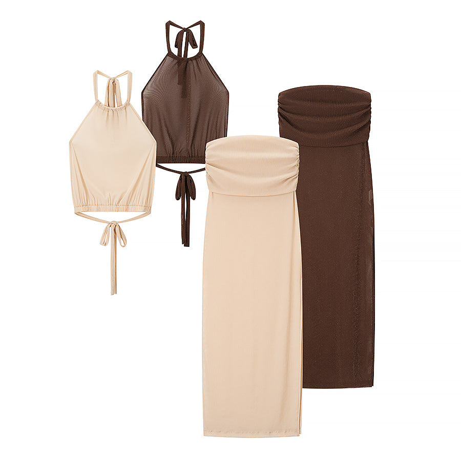 Womens Midriff-Baring Tank Top And Sheath Maxi Dress Set