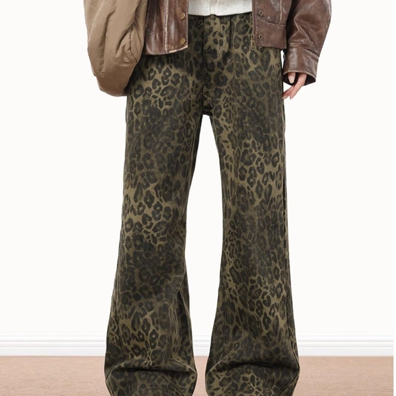 Vintage Leopard Print Jeans All-match Men