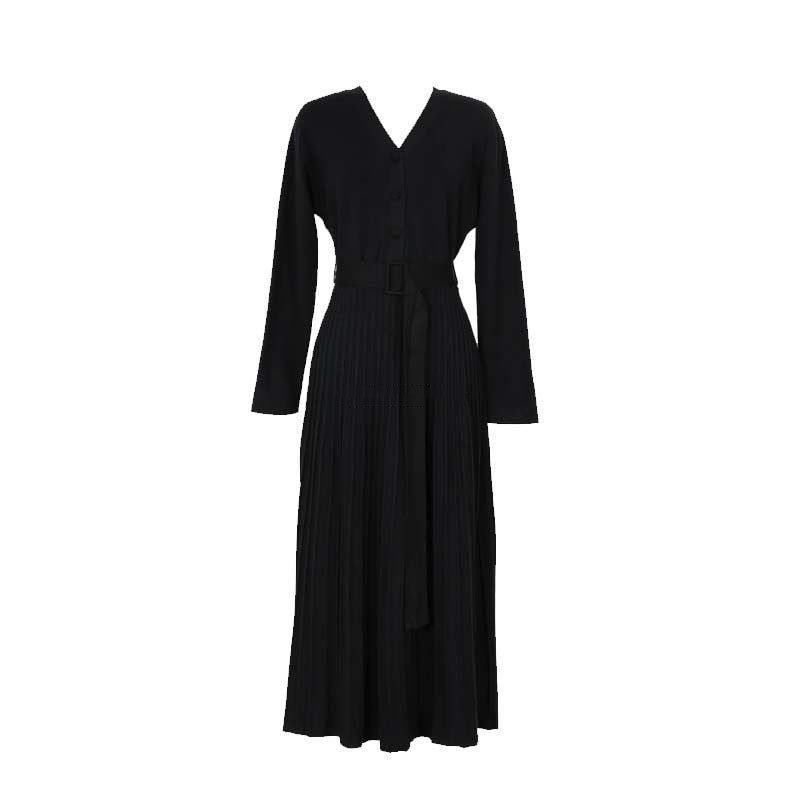 Knitted Dress New Temperament V-neck Mid-length Pleated Skirt