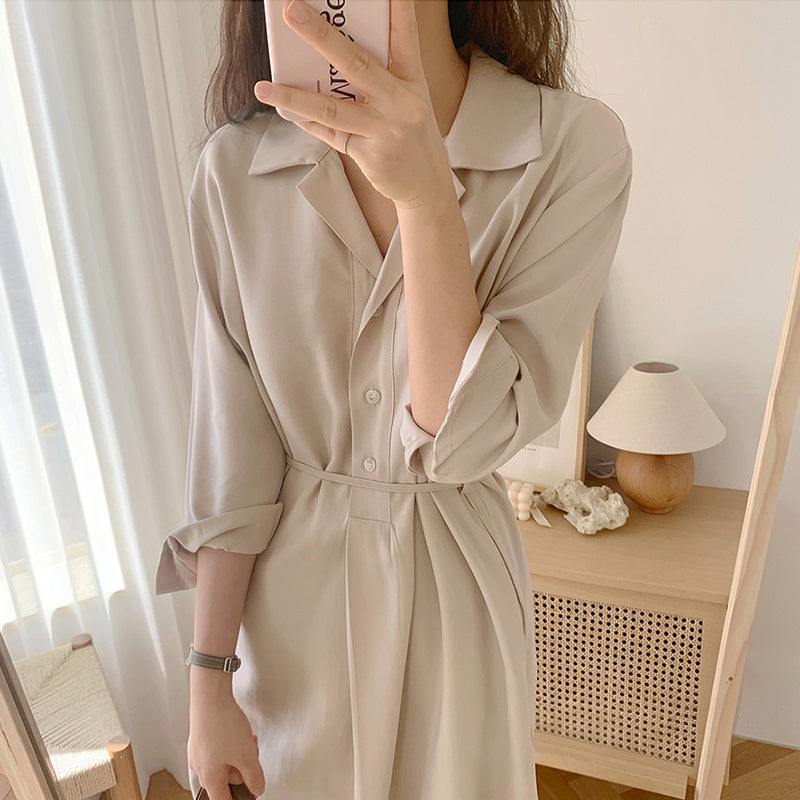 Women's Versatile Lapel Single Breasted Lace-Up Dress