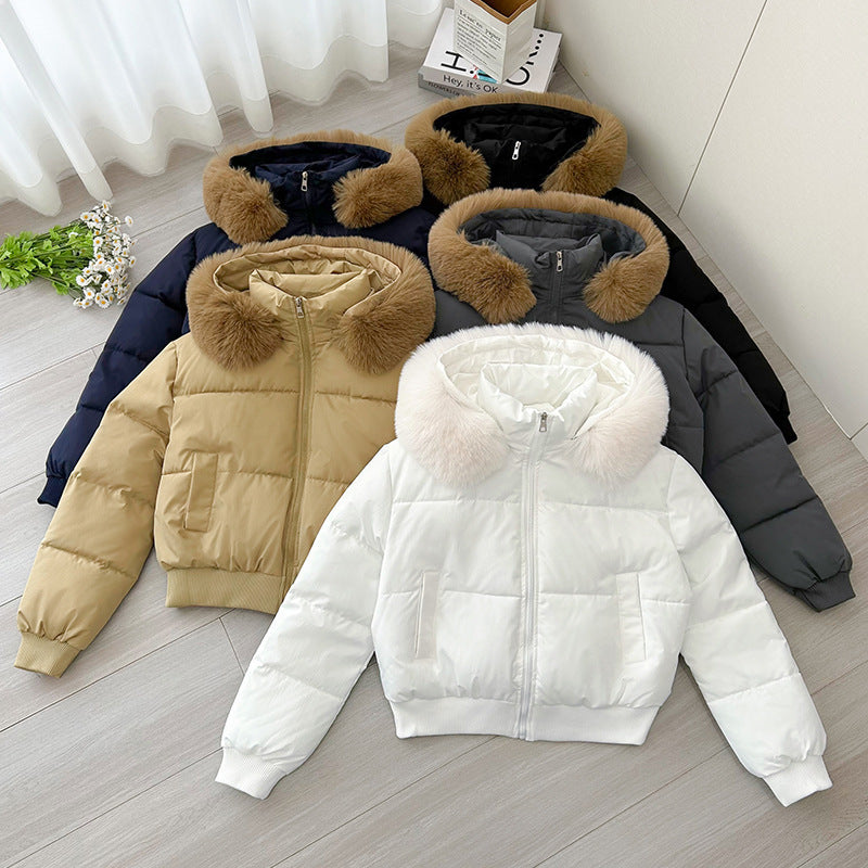 Women's Hooded Fur Collar Cotton-padded Clothes With Design Sense