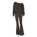 Instagram-style Off-shoulder Long-sleeve High-waist Flared Pants Fashionable Women's Suit