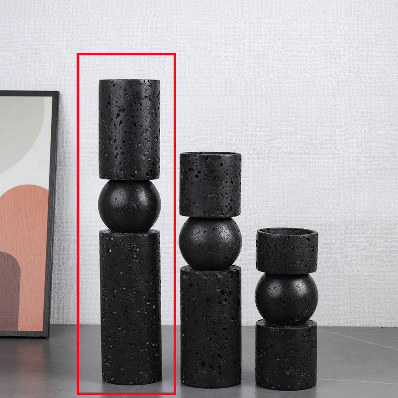 Nordic Simple Beige Cave Stone Candlestick Ornaments