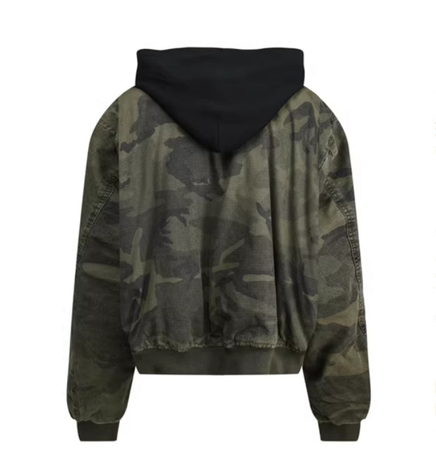 Leisure Washed-out Distressed Camouflage Fake Two-piece Cotton-padded Jacket