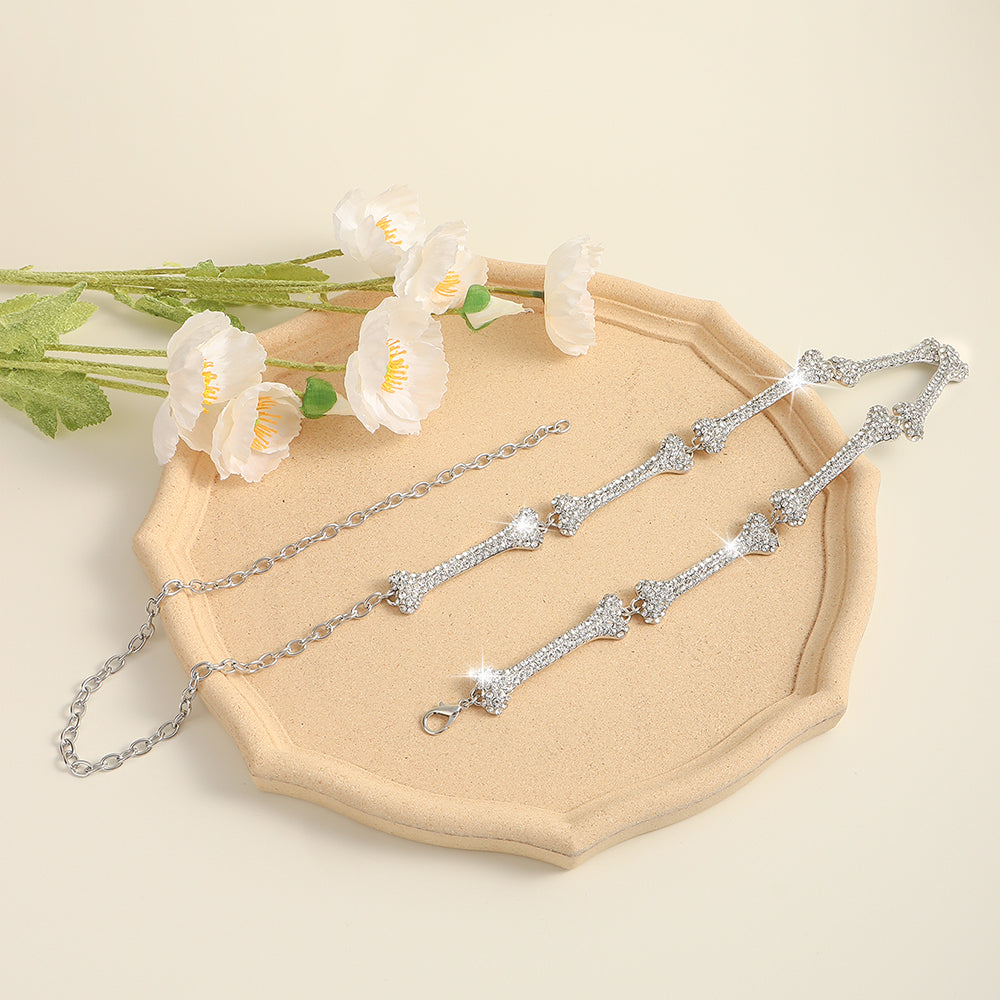 Metal Waist Chain Decorative Belt Dress Suit Chain Accessories Rhinestone Bone Shaped Belt