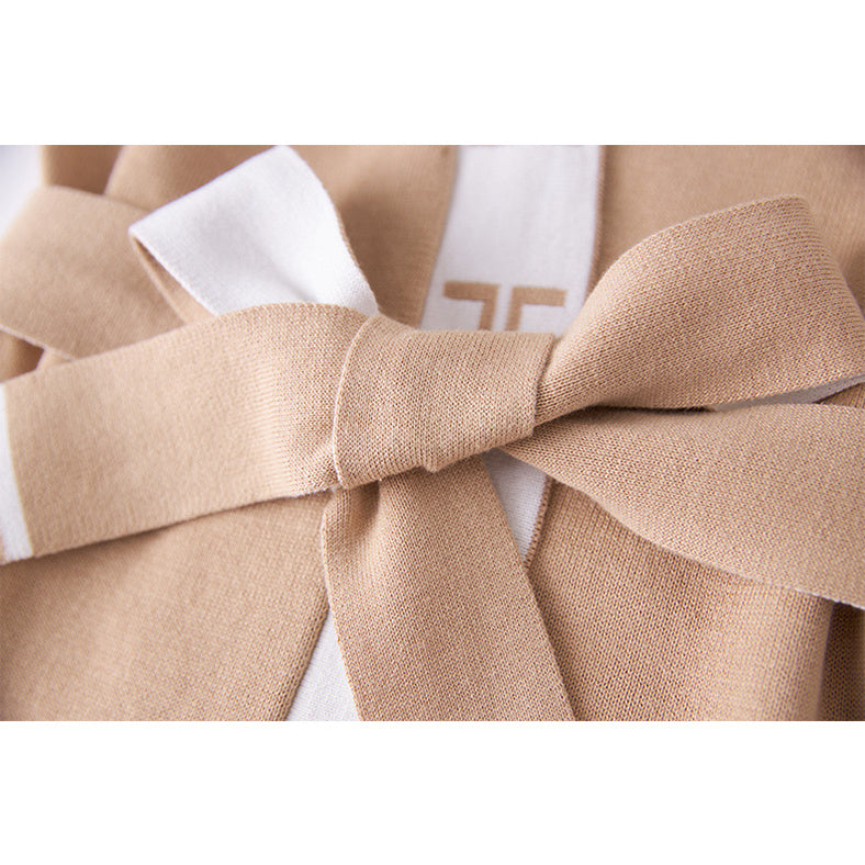 Autumn New Color Contrast Letter Lace-up Cardigan Bathrobe-type Knitted Dress Coat