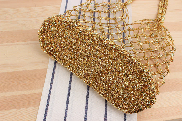 Pure Gold And Silver Thread Hand Crocheted Bag