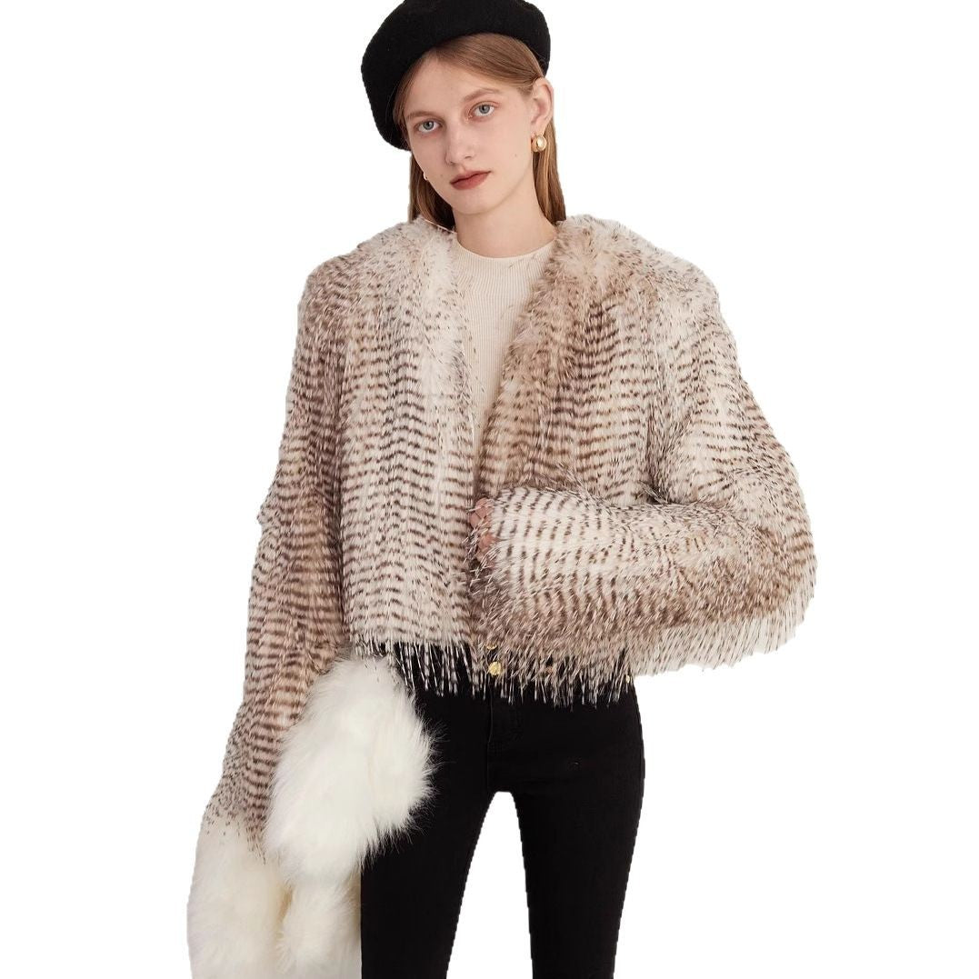 Short Autumn And Winter Women's Jacquard Plush Jacket Peacock Fur Fur