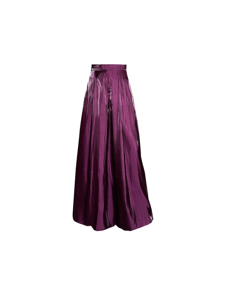 Atic Women's Black Currants Purple Thin Satin Breathable Wide Leg Pants