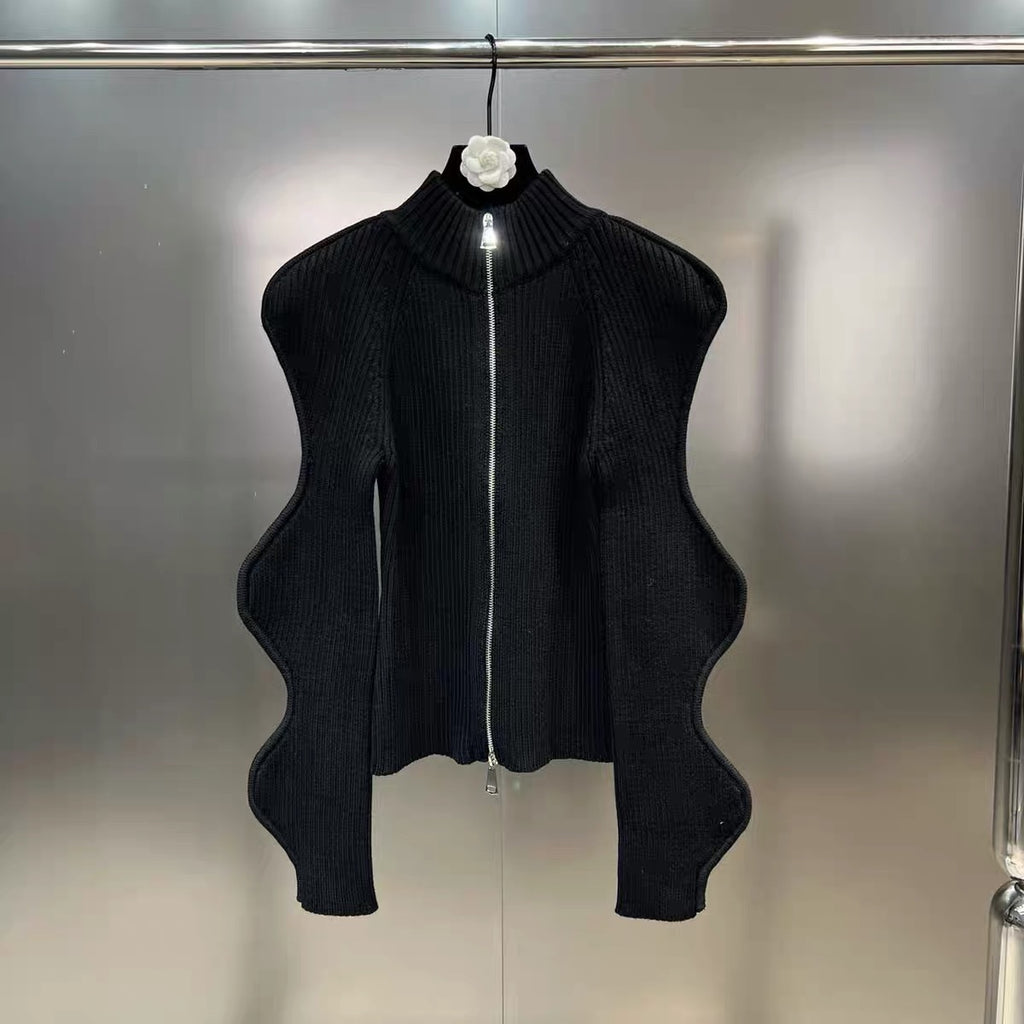 Autumn And Winter Stand Collar Irregular Corrugated Long Sleeve Zipper Jacket