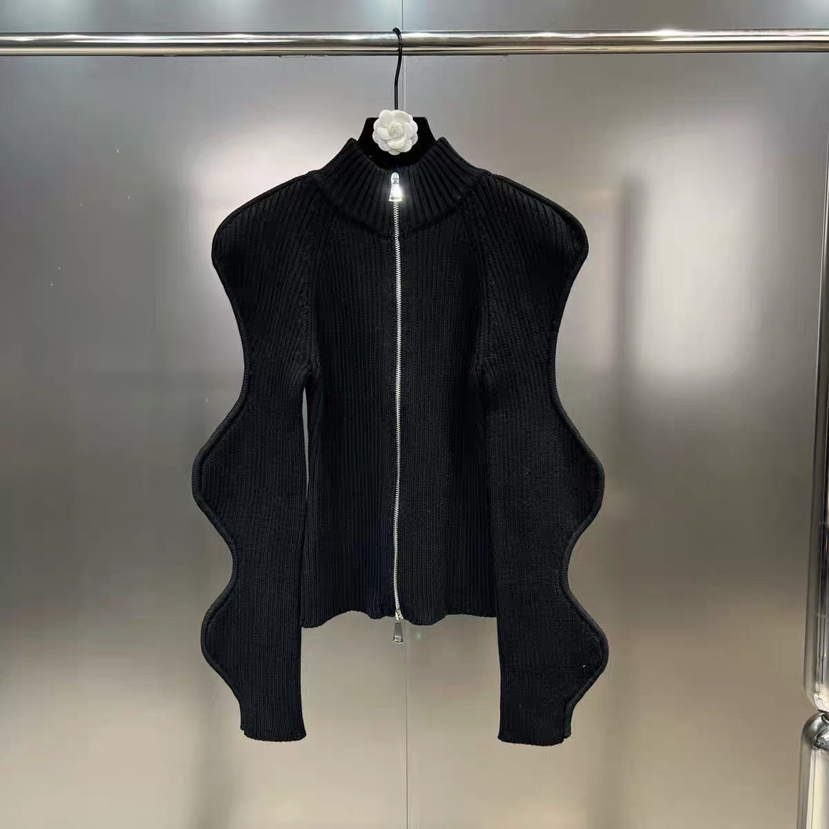 Autumn And Winter Stand Collar Irregular Corrugated Long Sleeve Zipper Jacket