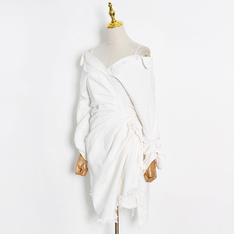 Design Single-breasted Statement Lapel High-waisted Slim Dress