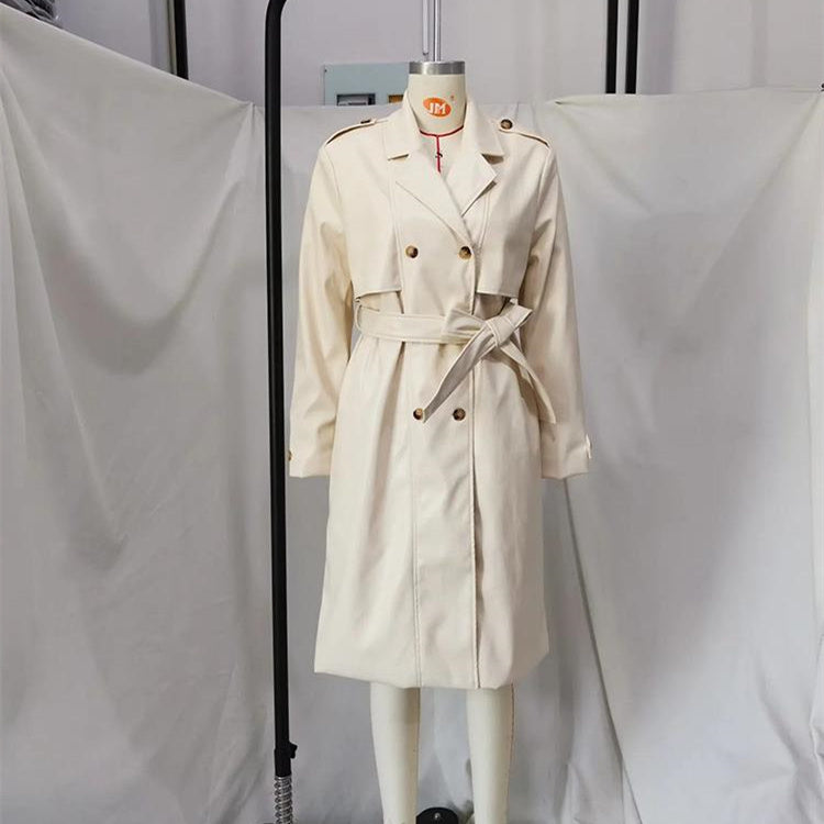 Loose Double Breasted Long Trench Coat French Women's Coat
