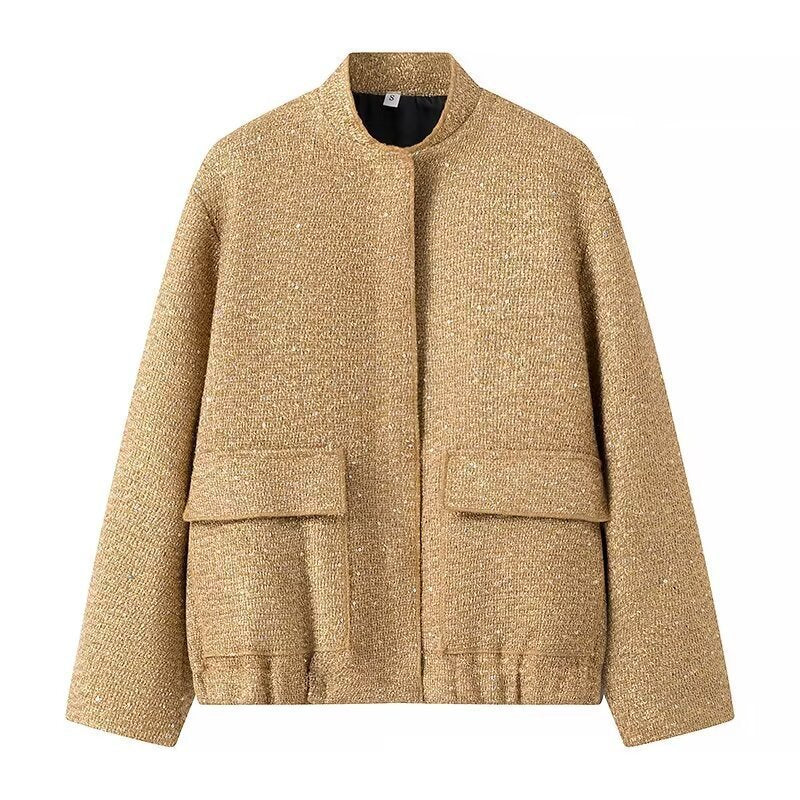 Sequined Long Sleeve Stand Collar Baseball Uniform Jacket Coat