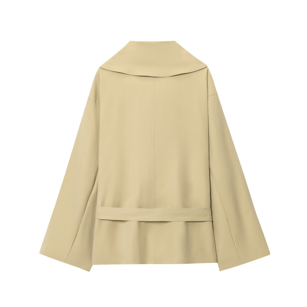 Long Sleeve Jacket With Belt Windbreaker Button Pleated Shorts Fashion Suit