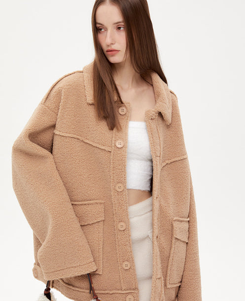Solid Color Lambswool Simple Chic Coat Lapel Casual