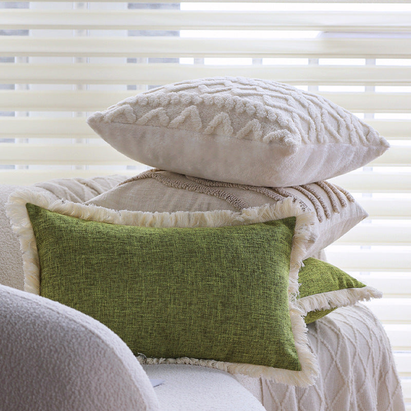 Linen Green Pillow Cover Household Lumbar Support Pillow Pillowcase