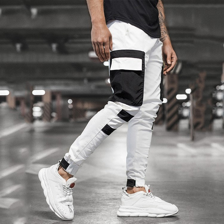 Men's Casual Sports Woven Pocket Panel Tie-Up Casual Pants