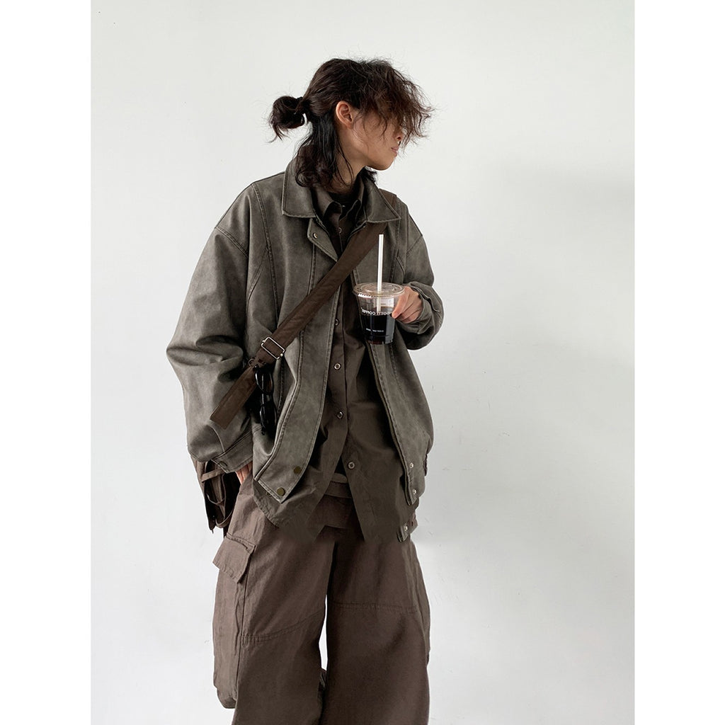 All-match PU Leather Jacket American Retro