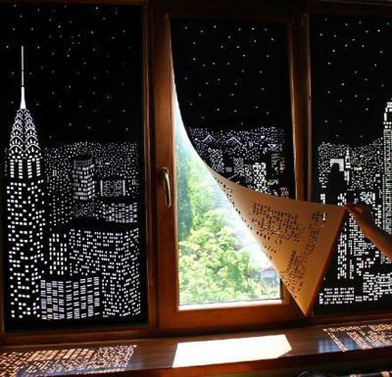 Hollow Curtain Cloth New York London Starry Sky  City Night View