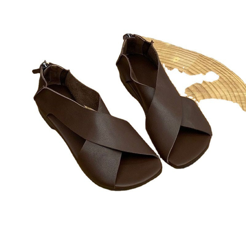 Handmade Sandals Artistic Retro Fish Mouth Soft Flat Bottom Soft Leather