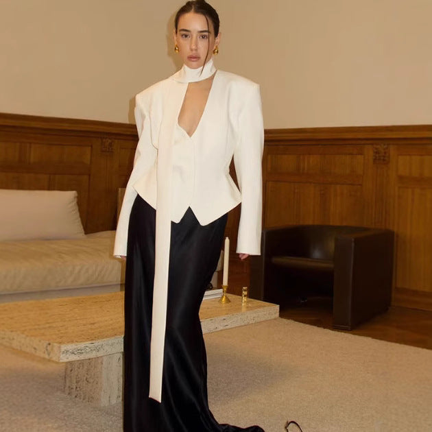 New Lace-up Top Women's Niche Design Elegant Large V-neck High-grade Suit Jacket