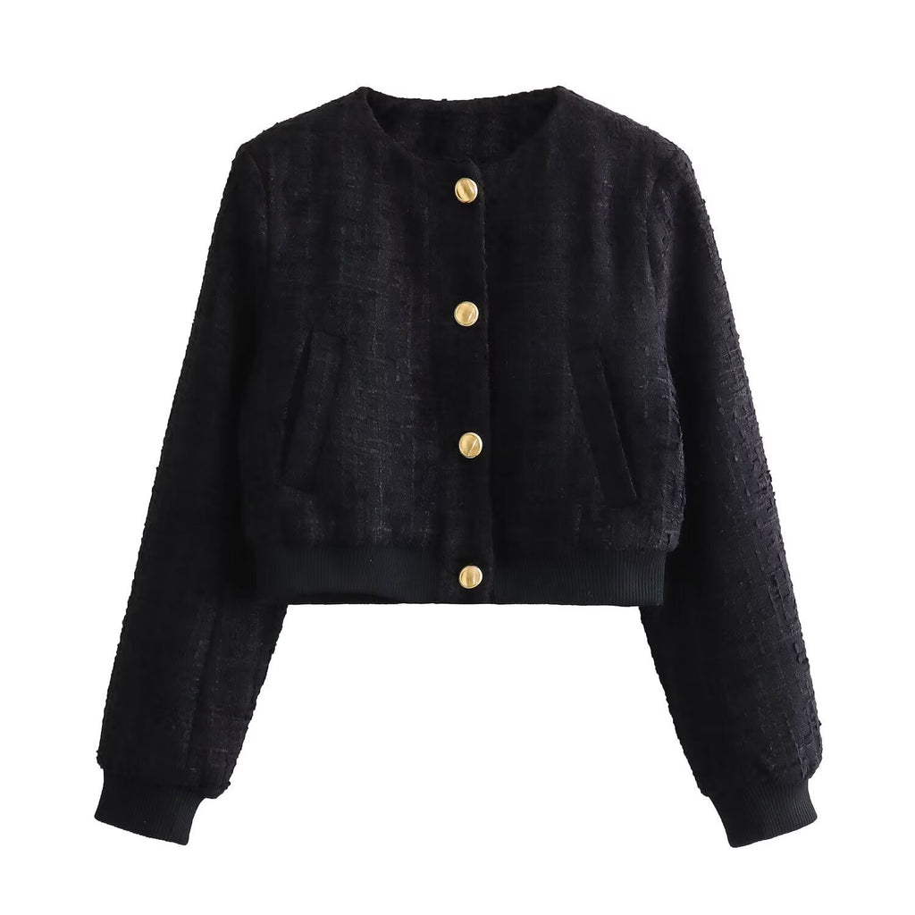 Classic Style Texture Short Bomber Jacket Coat
