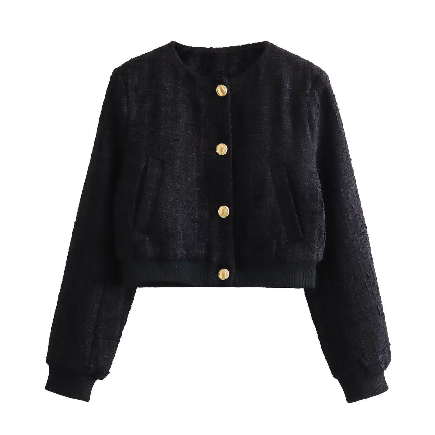 Classic Style Texture Short Bomber Jacket Coat