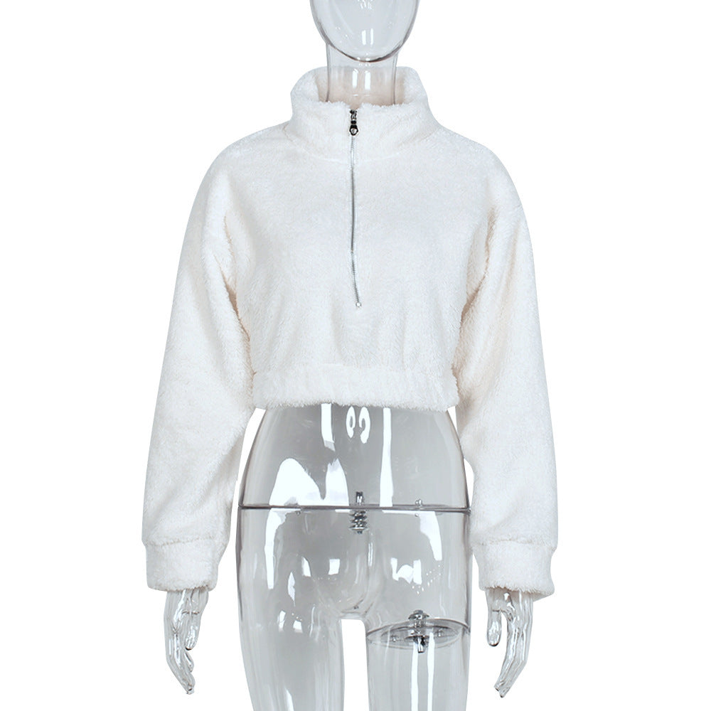 Women's Long Sleeve Soft Warm Stand Collar Zipper Sweater