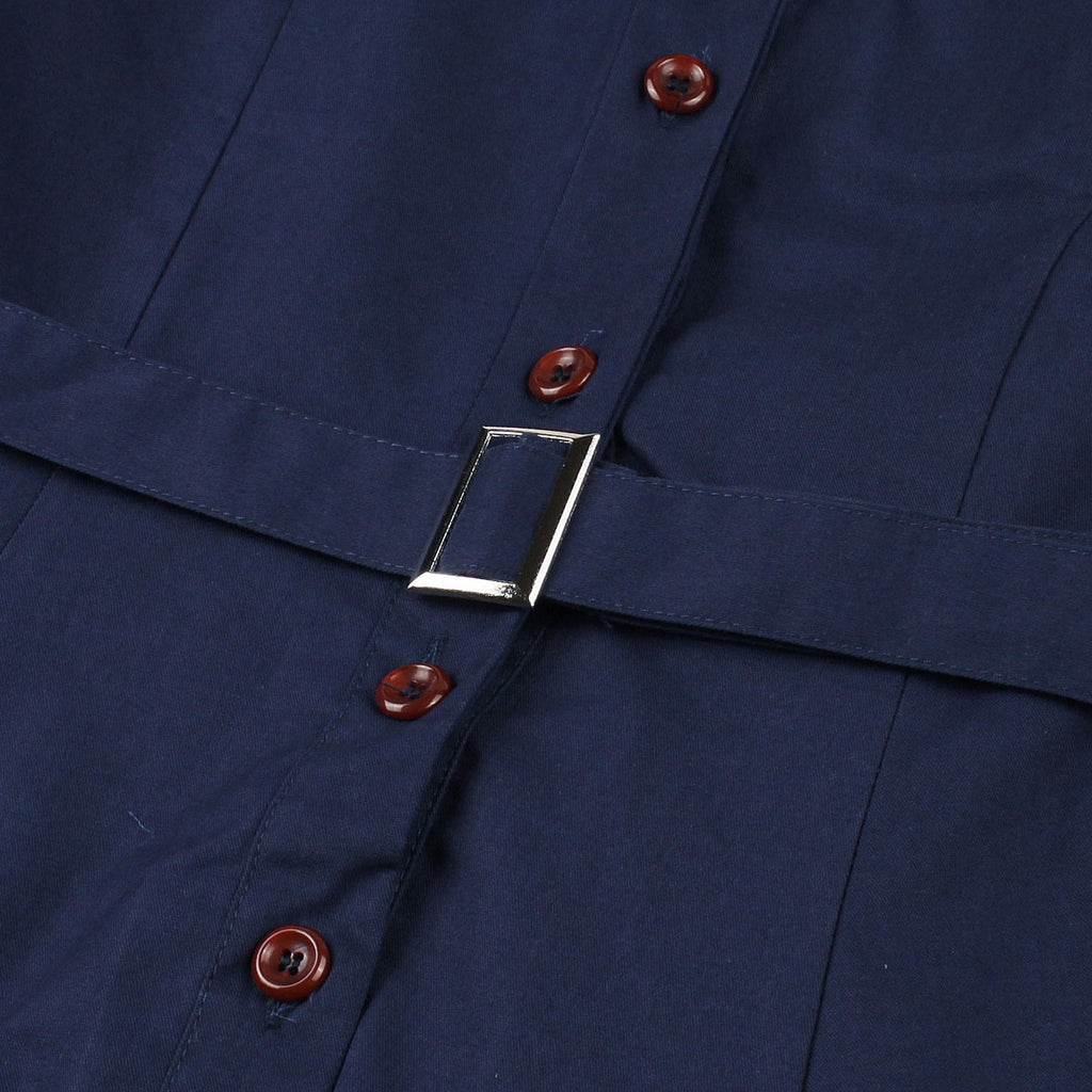 Suit Collar Single-breasted Waist Solid Color Dress