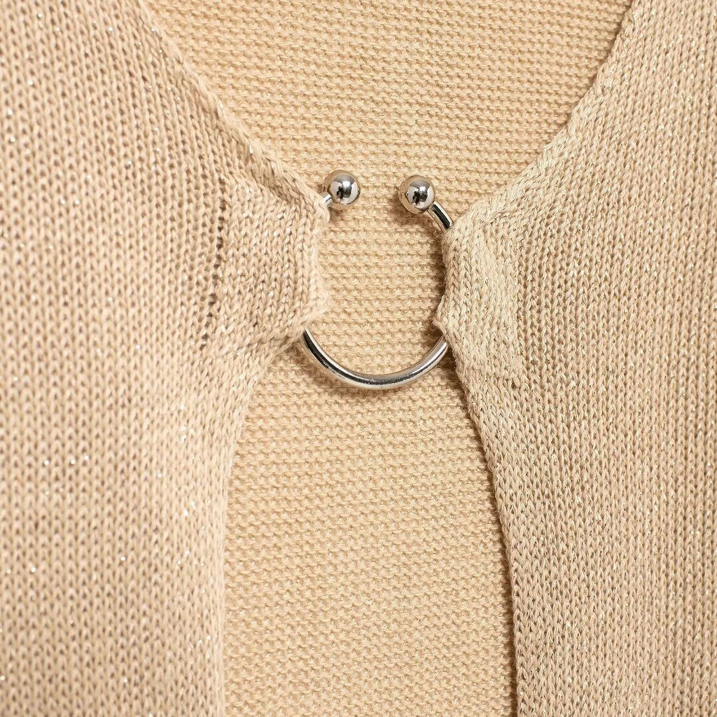 Summer Lady Temperament Fashion Deep V-neck Hollow Knitted Dress