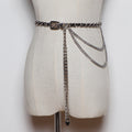 Women's Fine Decorative Jeans With Metal Braided Waist Chain